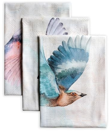 Maison d'Hermine Küchenhandtuch 100% Baumwolle (50 cm x 70 cm, Set von 3) | Küchenhandtücher Tischgeschirrtücher zum Muttertagsgeschenke Reinigen Buffetpartys Hochzeiten Frühling/Sommer - Flying Birds