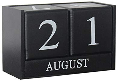 Verve Jelly Dauerkalender Block, Tischkalender Würfel Holz, Farbe weiß mit hellem Würfelständer, Ewiger Kalender Home Office Dekoration, Schwars