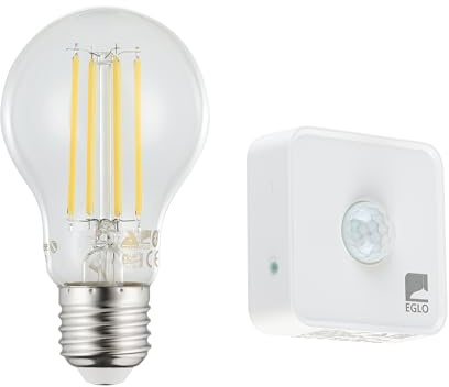EGLO Connect.z Smart-Home-Set, LED Leuchtmittel E27, A60 | und Bewegungsmelder, ZigBee, App-Steuerung, dimmbar, Vintage-Glühbirne klar, 806 Lumen, 6 Watt, neutralweiß