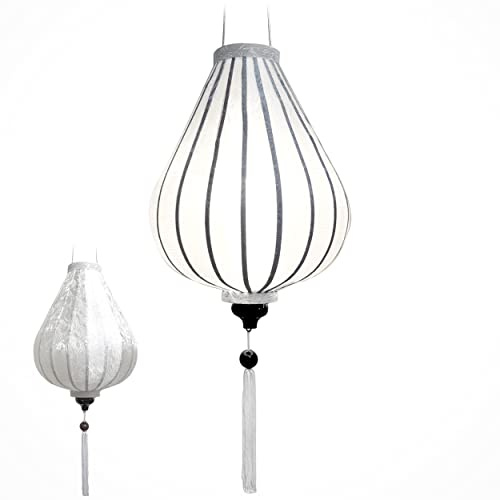 Lampion Asiatische Seide Weiß G - Durchmesser Ø 33 cm - Hoi An Laterne aus Stoff, Bambus und Holz - Vietnamesisches Kunsthandwerk und Asiatische Dekoration (Ref. G25-B)
