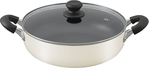 Iris Ohyama DIS-P28S Pot, 11.0 inches (28 cm), Shallow Type, Gas Fire/Induction Compatible, Includes Lid, Diamond Coated, Long Lasting, Non-Sticking, Easy to Clean, White, Lighter and More Durable