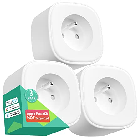 Meross WLAN-Steckdose (Typ E), intelligente Steckdose kompatibel mit Alexa, Google Home und SmartThings, 3 Stück