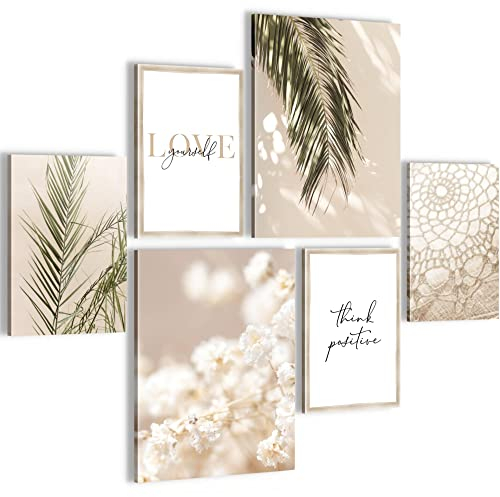 Novart Bilder Set - AUFHÄNGFERTIG - KEIN EXTRA RAHMEN BENÖTIGT - Boho Pampasgras Modern Beige - Wohnzimmer Schlafzimmer N005863a