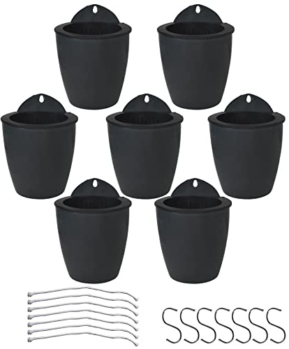 HOSTIC 7 paquetes de macetas perezosas para agua, macetas de pared con riego automático con ganchos, adecuadas para interiores y exteriores, color negro