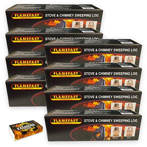 Flamefast Stove & Chimney Sweeping Log Fire Place Cleaner Remove Creosote Soot Tar Deposits – Includes KasaBona Safety Matches (8 Logs)