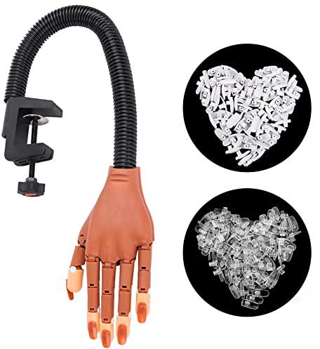 Deciniee Übungshand für Nageldesign, Flexible Nagelübungshand mit 200 Stück Transparent/Weiß Nagelspitzen, Professionelles Verstellbares Nagelhandübungsmodell, Acryl-Nagel-Set für Nagelmaniküre