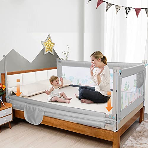 Sinbide Tragbares Bettgitter, Bettschutzgitter für Kleinkinder, Ausziehbares Bettgeländer, klappbares Bettgeländer, Kindersturzsicherung, Schlafzimmer-Zubehör für Jungen und Mädchen, grau (150x100)