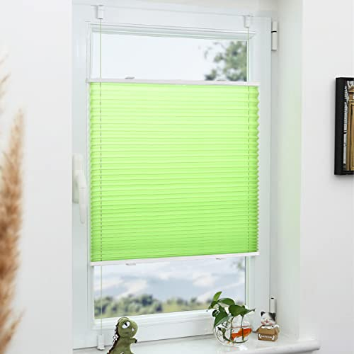 Grandekor Plissee Klemmfix ohne Bohren Grün 75x110cm(BxH) Plissees lichtdurchlässig Blickdicht Jalousien ohne Bohren Fensterrollo Klemmrollos Sonnenschutz Sichtschutz Faltrollo Rollos für Fenster