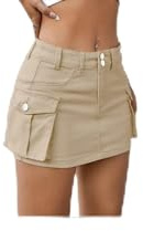Falda cargo de cintura baja para mujer, mini falda de mezclilla cargo con bolsillo, Caqui-v, M