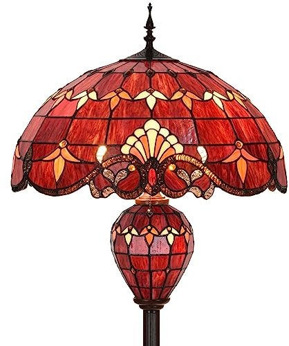 Bieye L10887 Baroque Tiffany Style Stained Glass Double Lit Floor Lamp for Home Decor 64-inch Tall (20-inch Wide, Red)