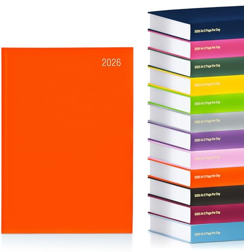 evelay Terminplaner 2026, A4, 2 Seiten pro Tag, fester Einband, Tagesplaner, Organizer, großer Schreibplatz für Schule, Zuhause, Büro und persönlichen Gebrauch (A4, Orange)