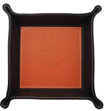FrasiBags Taschenleerer aus echtem Leder - Quadratisches Ledertablett Organizer, Praktische Aufbewahrungsbox - für Geldbörsen, Uhren, Schlüssel, Münzen, Handys und Büroausstattung (Orange)
