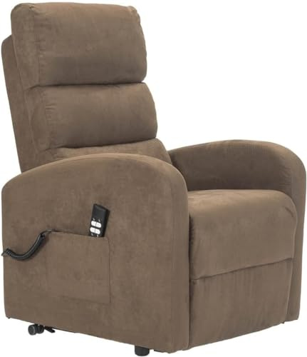 POLTRONE ITALIA Jessica 2 Motoren relaxsessel mit aufstehhilfe Medizinisches Gerät 4 Räder Mikrofedersitz Flauschige fernsehsessel elektrisch relaxsessel mit liegefunktion Braun