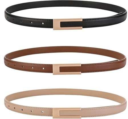 KEYRI Ceinture Femme Classique en Cuir Ceinture Réglable pour Jeans Pantalon Robe Décor Casual 105cm (Noir + Marron + Kaki)
