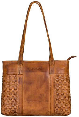 STILORD Verena Echt-Leder Shopper Damen Schultertasche Flecht-Optik mit langen Henkel Handtasche Umhänge-Tasche für Schule Arbeit Shopping Vintage Tote Bag Echtleder Farbe:schwarz