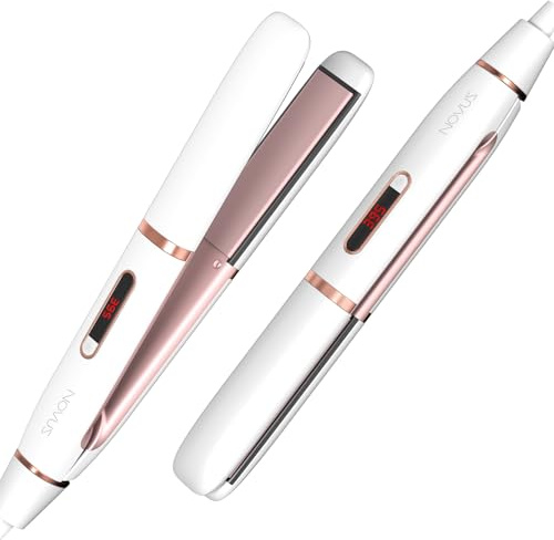 NOVUS Glätteisen und Lockenstab 2 in 1: Schnelles Aufheizen Dual Voltage Haarglätter für Mit Auto Shut-Off - 1 Zoll Straightener Glätteisen, LCD-Display, 150-230°C (Weiß)