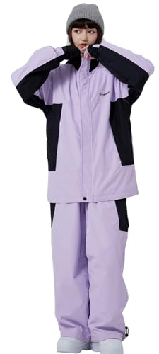ALSOGO Damen Skijacke & Skihose Set Skianzug 2 teilig Wasserdicht Winddicht Winter Schnee Skifahren Sätze Wandern Klettern Isoliertes Snowboarden Jacke Lila S