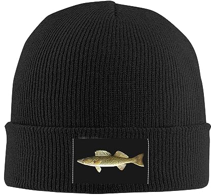 FJQWKLF Walleye Fish Beanie-Mütze, warme, grobe Zopfmustermütze, lässige Totenkopfmütze für Damen und Herren, Schwarz