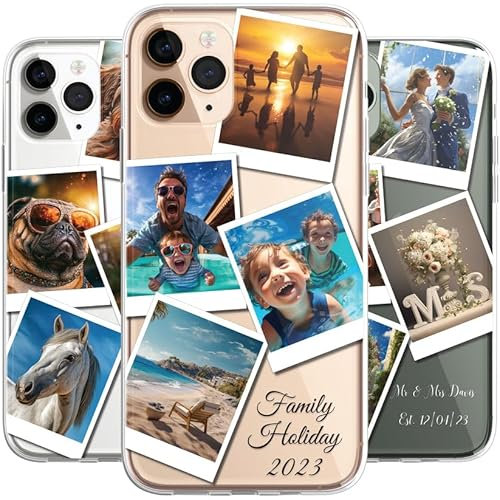 SmartGiftShop Personalised Custom iPhone Case Photo Collage Polaroid Style Custom Picture CLEAR Silicone Impact Case for iPhone 11 12 13 14 15 16 Ranges - CUSTOMISE ONLINE