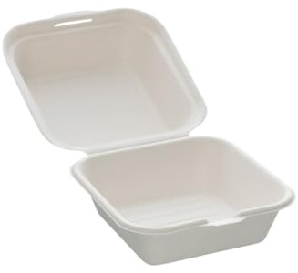 DOT Horeca Solutions 600 Scatole per hamburger usa e getta e getta biodegradabili 15x15x8 cm, contenitori per hamburger e bagassa, compostabili, coperchio ribaltabile, scatola colore bianco