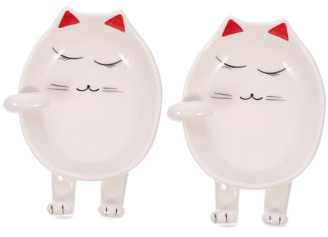 TOPBATHY 2 Pièces Support à Spatule Repose-cuillère Pour Chat Repose-louche à Soupe Joli Porte-cuillère Porte-ustensiles De Cuisine Repose- Dessin Animé Oreilles Rouges Céramique