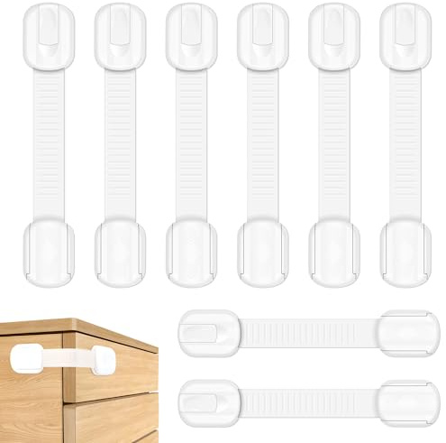 Septeamay 8 Pezzi Sicurezza Cassetti Bambini, Bambini Chiusure Sicurezza per Armadietto,Cassetto,Armadio,Frigorifero, Blocca Cassetti per bambini con Potente Adesivo Nessun Trapano Necessarioc Bianca