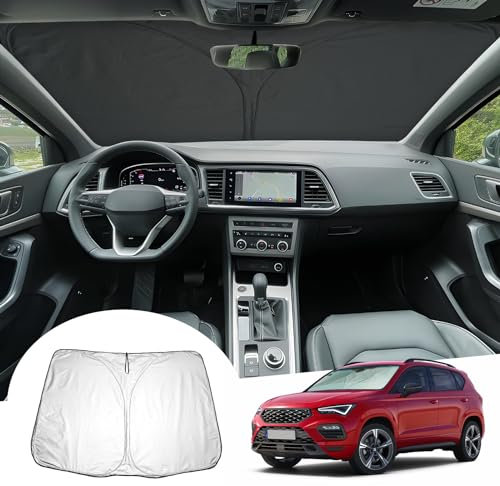 GAFAT Seat Ateca FR Facelift/Cuprα Ateca 2017-2024 2025 Parasol para Parabrisas Interior, Ateca 2024 Parasoles Lunas Delanteras Protección, Enfriamiento, Protección UV, Seat Ateca Accesorios