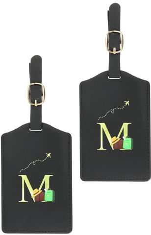PATIKIL Anfangsgepäckanhänger, 2er Pack Monogrammierte PU-Leder-Gepäckanhänger Bestickte Buchstaben-Kofferanhänger Gepäckkennzeichner für Gepäcktasche, Schwarz (M)