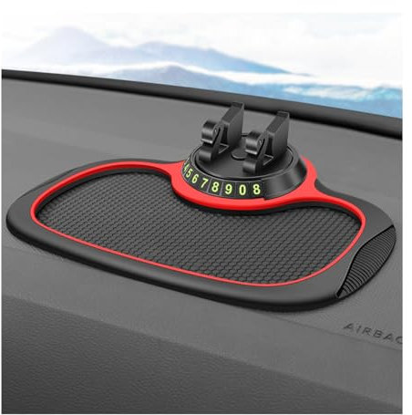 JNNJ Tappetino Antiscivolo Auto con Supporto per Telefono, Montaggio sul Cruscotto Console Centrale (Bordo Rosso)