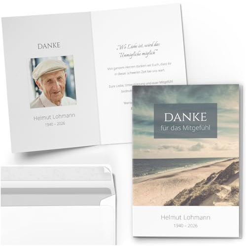 Einladungskarten Manufaktur Hamburg 10 personalisierte Trauer Danksagungen Dankeskarten mit eigenem Text und Foto | Individuell anpassbare Trauerkarten mit Briefumschlägen | Karten Design 38
