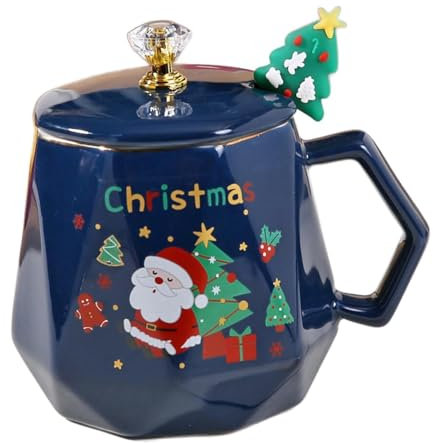 FytStycale Festliches Weihnachtsbecher Set Aus mit Deckel – Feiertagsteetasse für zu Hause Und Das Büro, Blau