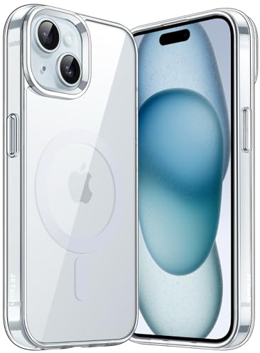 JETech Magnetische Hülle für iPhone 15, Durchsichtig/Blau | Kompatibel mit MagSafe, Stoßfeste Handyhülle, Kratzfest, Transparente Rückseite