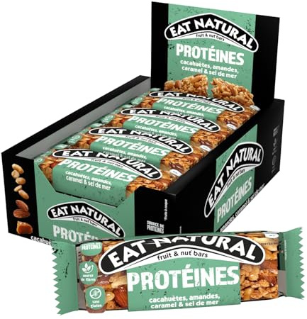 EAT NATURAL - Barres sans gluten & protéinées - Cacahuètes, amandes, caramel & sel de mer - 12 barres de 40g