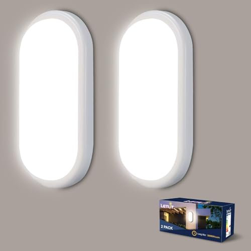Letlit Plafonnier LED Ovale 2 Pack, 18W 1800LM Applique Murale Intérieure, IP65 Plafonnier Salle de Bain, 4000K LED Lampe Exterieur, Luminaires Intérieur pour Garage Couloir Cave Terrasse Balcon