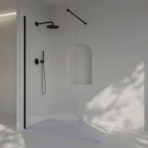 SoulHome Mampara ducha Fija Negro 60cm x Alto 200 cm, REVERSIBLE | Panel Fijo, Walk In, Vidrio transparente de seguridad 8 mm, tratamiento antical, Medida 60 cm