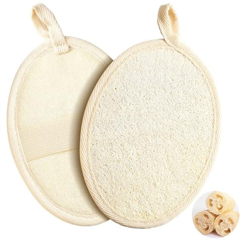 2 Pieces of Natural Loofah Sponges, Shower and Body Scrub Exfoliating Body Scrubber, Loofah Sponges for Deep Cleaning and Removing Dirt, Suitable for Both Men and Women