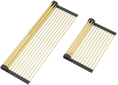 ARAINY Large Telescopic Draining Rack, Gold Roll Up Heat-Resistant Dish Drainer for Stainless Steel Sinks, Non-Slip Silicone Rolling Dish Drainer Roll Rack 18 tube12.59-21.25x12.79''