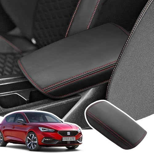LANGBEAN Housse d'Accoudoir pour Seat Leon MK4 2020-2025 | Couvre Accoudoir Console Centrale, Protection Accoudoir, Matériel Cuir PU, Compatible avec Cupra Formentor / Leon, Rouge