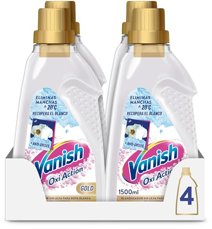 Vanish Oxi Action Gold Multipoder - Quitamanchas multibeneficio, blanqueador y potenciador del lavado, para ropa blanca, en gel, sin lejía - 4 x 1500 ml (6000 ml)