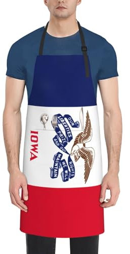 VPPUR Iowa Arbeitsschürze mit Staatsflagge, 71,1 x 83,8 cm, wasserdicht, für Erwachsene, stilvoll, funktional, Malschürze, Schwarz, Einheitsgröße