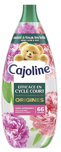 Cajoline Adoucissant linge liquide Brise Printanière Origines conçu cycle court adapté même à laine et soie, testé dermatologiquement, sans colorant, 66 lavages 1,254L