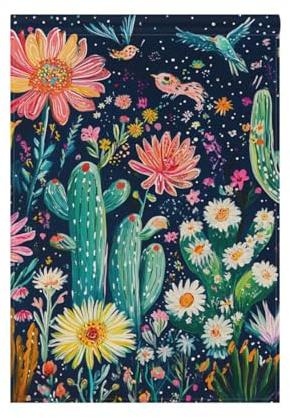 Fleurs Cactus Dahlia Oiseaux Bleu marine Drapeaux de jardin et bannières pour décoration de jardin 28 x 40 cm Double face