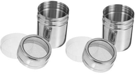 Amosfun 2 Pcs Stainless Steel Sugar Shaker Duster with Lid Fine Mesh Shaker for Cocoa Flour Chocolate Coffee and Baking Easy to Clean for Distribution