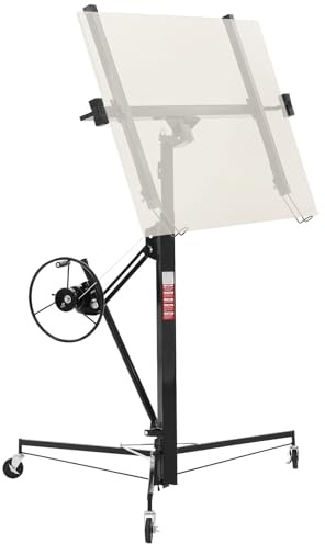 VEVOR Plattenheber bis max. 68 kg, 3353 mm Höhe, Gipskartonheber mit verstellbarem Teleskoparm, Rigipsplatten, Trockenbau-Heber, Panelheber, Hebezeug, Werkzeuge, für Decken- & Wandmontage (schwarz)