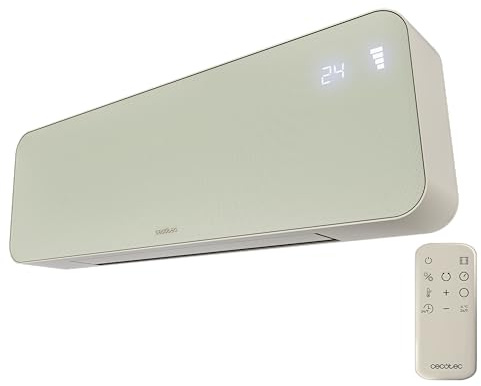 Cecotec Calefactor Cerámico de Pared con Mando ReadyWarm 3000 Textile. 2000W, 3 Modos, Calor Uniforme, Oscilación, LED, Temporizador, Seguridad, Diseño Tela Moderno, Cobertura 20m2