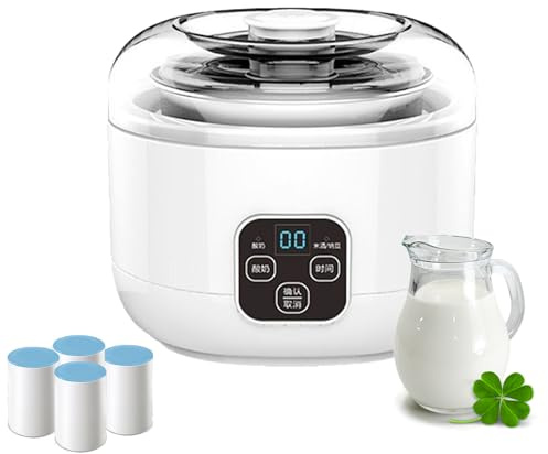 Macchina per yogurt compatta da 1 l, in acciaio inox, con timer e controllo della temperatura costante, per yogurt, yogurt greco e formaggio, include 4 tazze