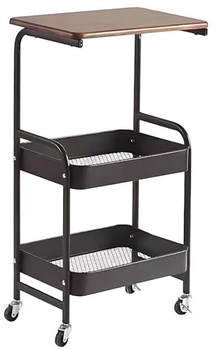 UUE Rollwagen 2 Ebenen, Kohlenstoffstahl Küchenwagen, Servierwagen, Bücherregale, mobil auf 4 Rollen, Standregal, für Küche, Wohnzimmer, Schlafzimmer, Arbeitszimmer, Bad, Schwarz, 30 × 43 × 79 cm