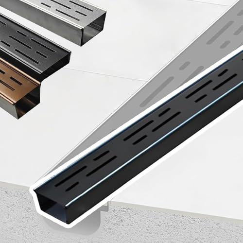 OPOLDBDMAC Canaleta Desague Con Rejilla 100cm Drenaje Lineal De Acero Inoxidable, Rectangular Sistema De Drenaje De Zanja Estrecha Para Alcantarillado Entrada Patio Jardín(Black,3.5x3cm/1.4x1.2in)