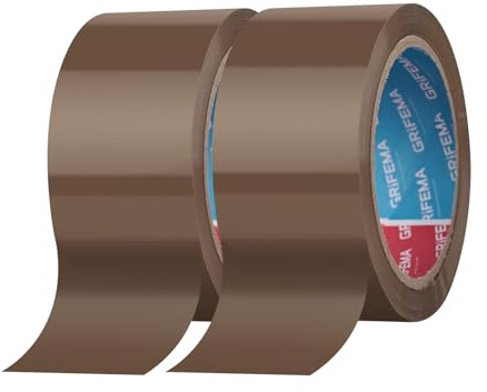 GRIFEMA GA4004-2 Cinta Embalaje 66m x 50mm 2 Rollos Marrón | Resistente y Fácil de Cortar, para Envíos y Mudanzas