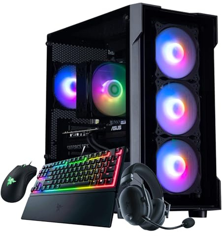HORIZON Gaming PC Bundle – AMD Ryzen 5 8400F – RTX 5070 12GB GDDR7 – 32GB DDR5 RAM – 2TB NVMe SSD – ARGB Black Case – WiFi – Windows 11 - Ornata V3 Keyboard, DeathAdder Mouse, BlackShark V2 Headset